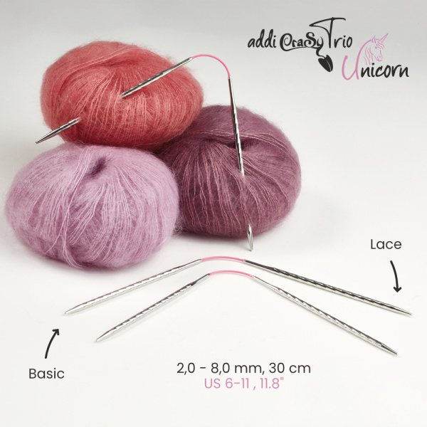 Спицы чулочные гибкие, супергладкие, addiCraSyTrio Unicorn Lace Long №5, 30 см. Арт 180-2/5-30