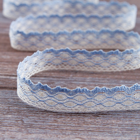 Мерсеризованное хлопковое кружево, 20 мм, цвет белый с голубым. Арт 2019/Z3