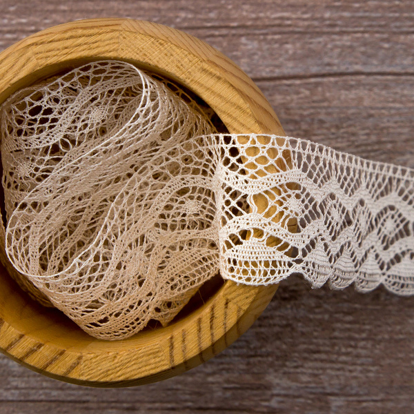 Мерсеризованное хлопковое кружево, 30 мм, цвет экрю. Арт 2227/72