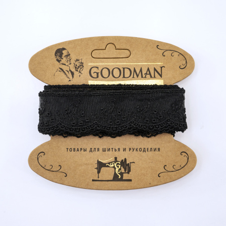 Кружево-вышивка на тюле, 32 мм, цвет черный, 100% полиэстер, 3,5 м. Арт T-30115.13