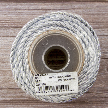 Шнур металлизированный SPIRAL ( SAFISA), арт.25277-1 мм, 15 м, цвет 102, серебряный. Арт 25277-1мм-102