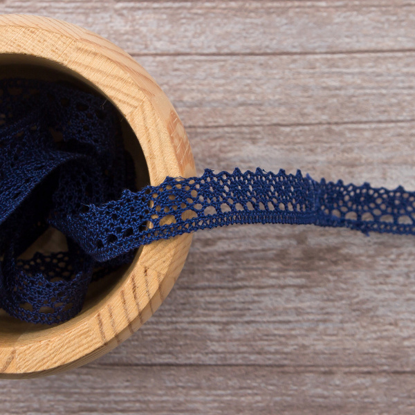 Мерсеризованное хлопковое кружево, 12 мм, цвет синий. Арт 3267/10                 