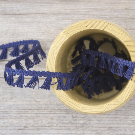 Тесьма декоративная, 16 мм, с бахромой, цвет темно-синий. Арт 2204/10