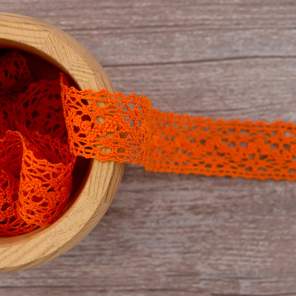 Мерсеризованное хлопковое кружево, 20 мм, цвет оранжевый. Арт 3037/17                 