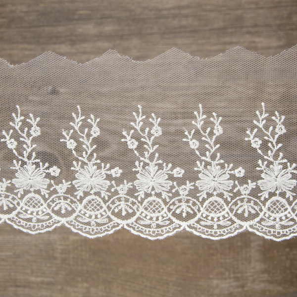 Вышивка на тюле, 87 мм, цвет белый. Арт I646/01