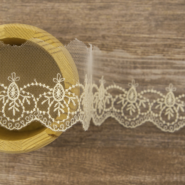 Кружево-вышивка на тюле, 32 мм, 14,6 м. Арт 41708/02