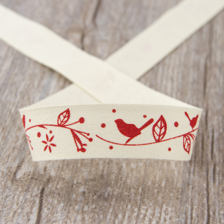 Лента хлопковая на картонной мини-катушке "Птички на ветке". Арт VR15.065