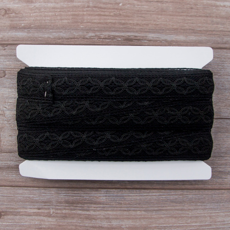 Мерсеризованное хлопковое кружево, 35 мм, цвет черный. Арт 2223/14