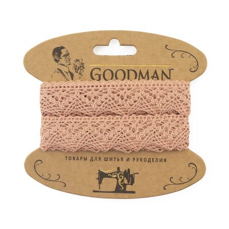 Кружево плетеное, 25 мм, цвет бледно-розовый, 100% хлопок, 5 м. Арт K-5003-87