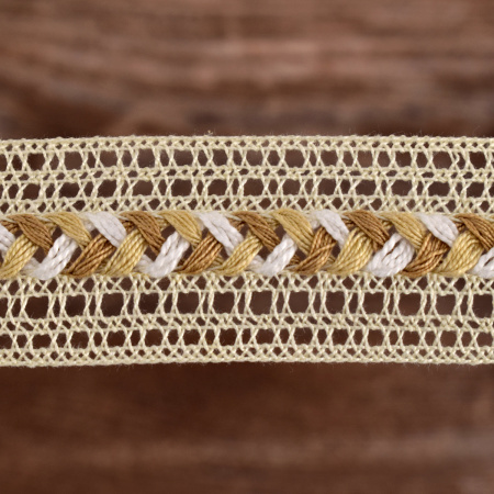 Мерсеризованное хлопковое кружево, 28 мм, цвет кремовый. Арт 2197/02