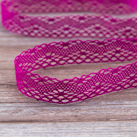 Мерсеризованное хлопковое кружево, 20 мм, цвет цикламеновый. Арт 1796/25