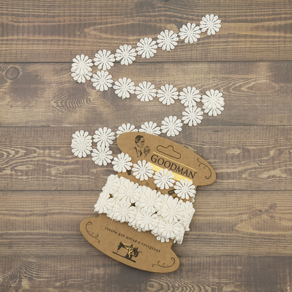 Кружево гипюр, 28 мм, цвет молочный, 100% полиэстер, 3,5 м. Арт G-4988.112