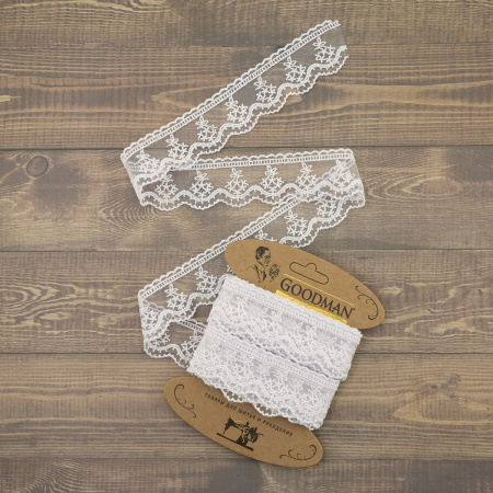 Кружево-вышивка на тюле, 23 мм, цвет белый, 100% полиэстер, 4,5 м. Арт T-3011.212