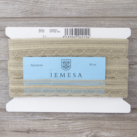 Мерсеризованное хлопковое кружево, 33 мм, цвет бежевый. Арт 2177/27