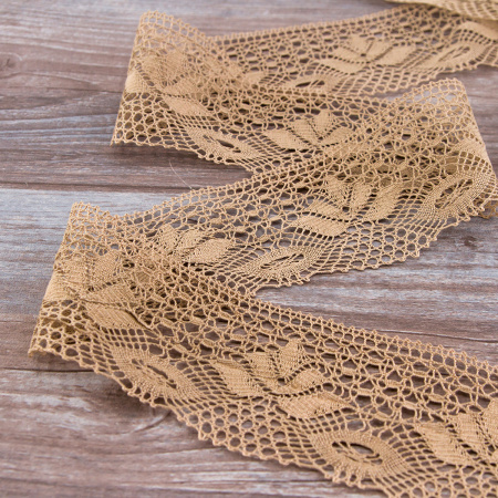 Мерсеризованное хлопковое кружево, 70 мм, цвет бежевый. Арт 3185/T3