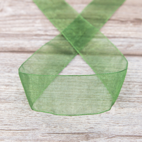 Лента органза SAFISA мини-рулон, 25 мм, 2,5 м, цвет 43, темно-зеленый. Арт P00520-25мм-43          