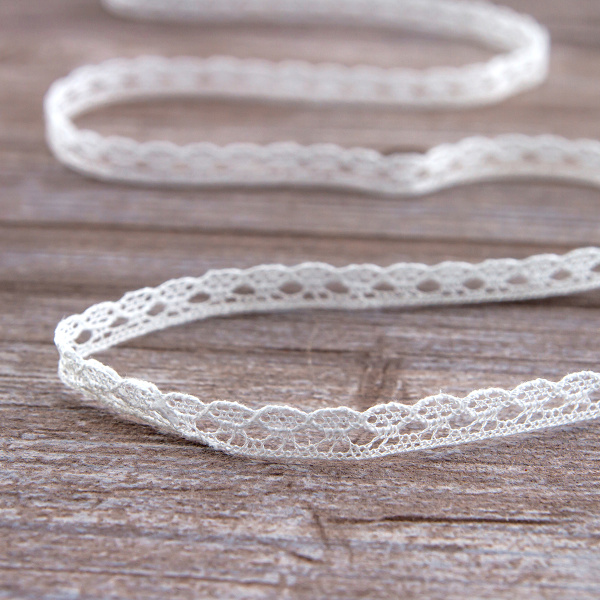 Мерсеризованное хлопковое кружево, 10 мм, цвет белый. Арт 3513/01