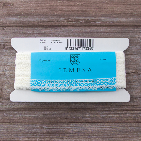 Мерсеризованное хлопковое кружево, 20 мм, цвет белый. Арт 2015/01