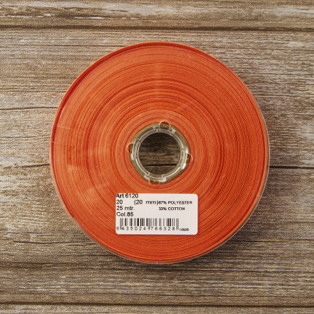 Косая бейка хлопок/полиэстер 20 мм, 25 м, цвет 85, лососевый. Арт 6120-20мм-85            