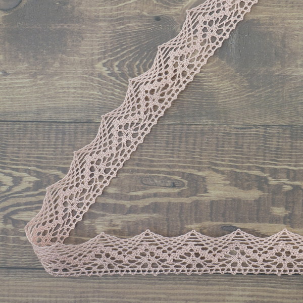 Кружево плетеное, 25 мм, цвет розовый, 100% хлопок, 5 м. Арт K-5003-268