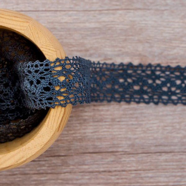 Мерсеризованное хлопковое кружево, 20 мм, цвет серо-синий. Арт 3037/75                 