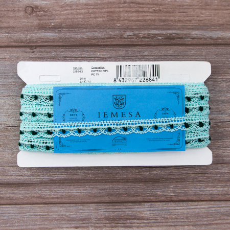 Мерсеризованное хлопковое кружево, 15 мм, голубой. Арт 2150/82