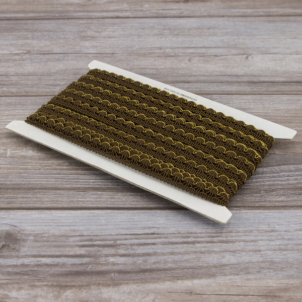 Тесьма PEGA тип отделочная, цвет коричневый с золотом, 15 мм. Арт 844153415DB005          