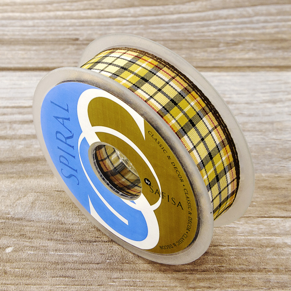 Лента с рисунком клетка SAFISA, 26 мм, 25 м, цвет 02, охра. Арт 5221-26мм-06            