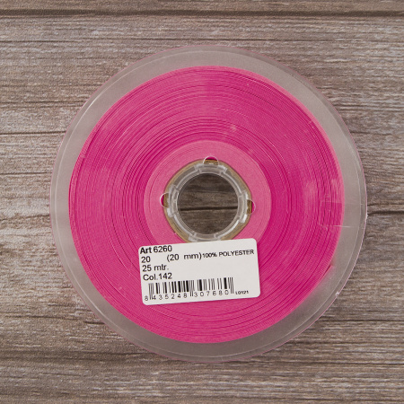 Косая бейка атласная 20 мм, 25 м, цвет 142, ярко-розовый. Арт 6260-20мм-142