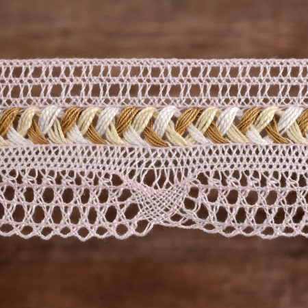 Мерсеризованное хлопковое кружево, 35 мм, цвет розовый. Арт 2196/06