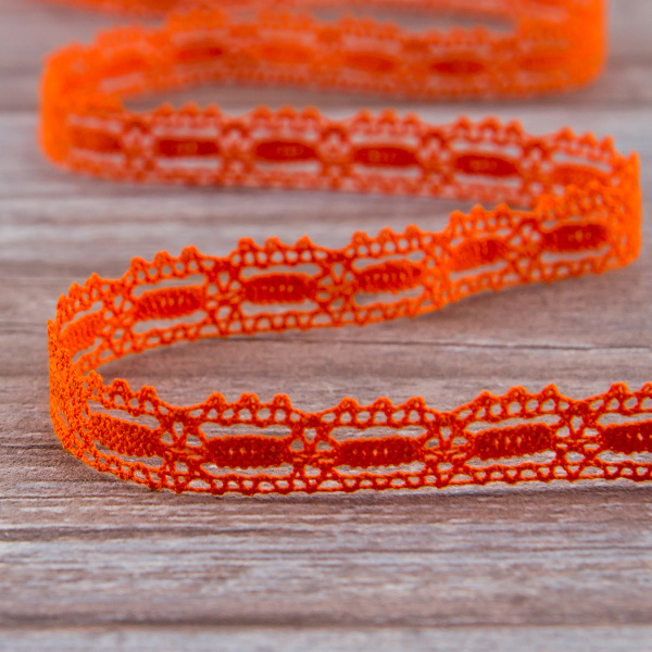 Мерсеризованное хлопковое кружево, 15 мм, цвет оранжевый. Арт 1798/17                 