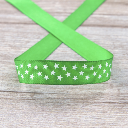 Лента репсовая SAFISA рисунок "звездочки", 15 мм, 15 м, цвет 62, зеленый. Арт 35120-15мм-62
