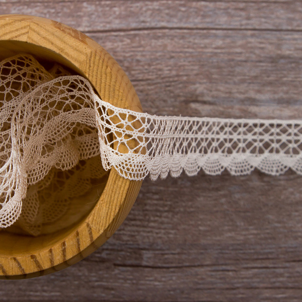 Мерсеризованное хлопковое кружево, 20 мм, цвет шампань. Арт 2015/72