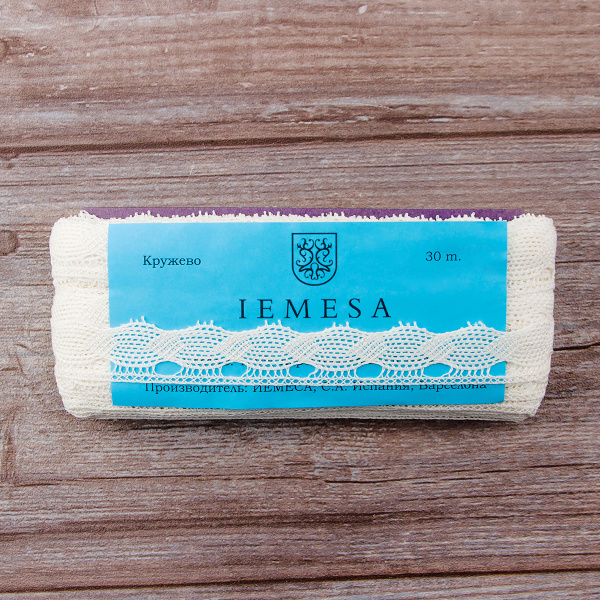 Мерсеризованное хлопковое кружево, 25 мм, цвет шампань. Арт 1673/72