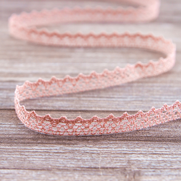 Мерсеризованное хлопковое кружево, 8 мм, цвет пыльно-розовый. Арт 2062/W4