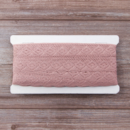 Мерсеризованное хлопковое кружево, 25 мм, цвет пыльно-розовый. Арт 2023/W4