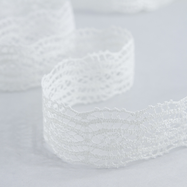 Мерсеризованное хлопковое кружево, 33 мм, цвет белый. Арт 2205/01