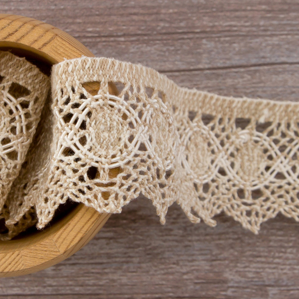 Мерсеризованное хлопковое кружево, 50 мм, цвет небелёный с белым. Арт 1111/L0                 