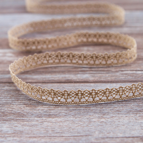 Мерсеризованное хлопковое кружево, 12 мм, цвет серо-бежевый. Арт 3267/27                 