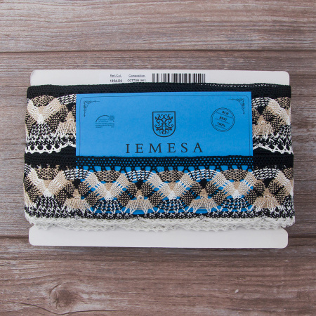 Мерсеризованное хлопковое кружево, 55 мм, цвет белый/бежевый/черный. Арт 1854/D6