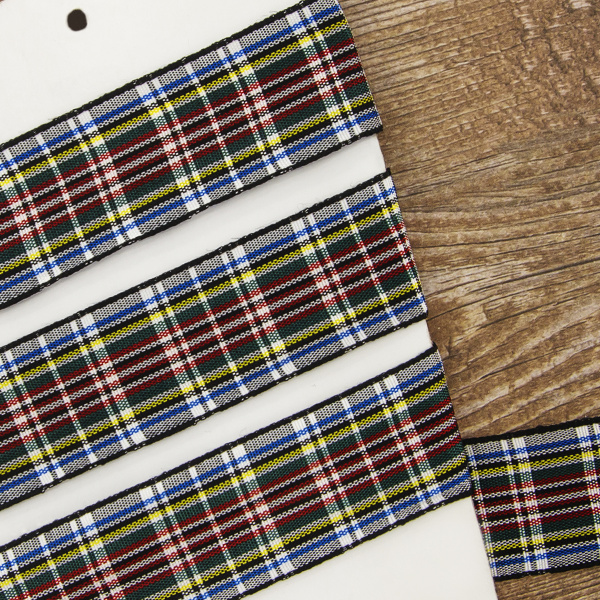 Лента с рисунком клетка SAFISA, 26 мм, 25 м, цвет 05, хаки. Арт 5221-26мм-05            