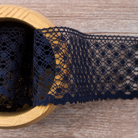 Мерсеризованное хлопковое кружево, 50 мм, цвет темно-синий. Арт 2040/9S