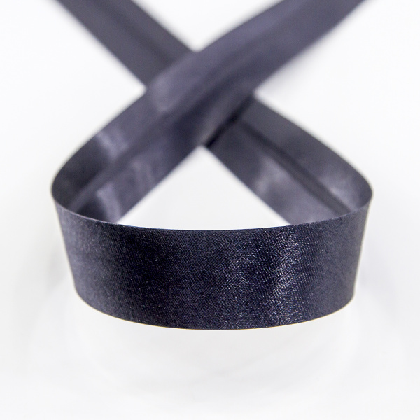 Косая бейка атласная 20 мм, 25 м, цвет 72, черно-синий. Арт 6260-20мм-72            