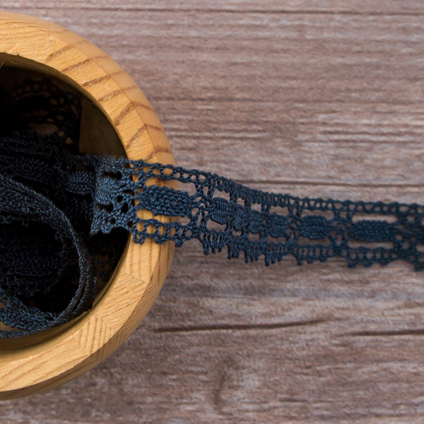 Мерсеризованное хлопковое кружево, 15 мм, цвет серо-синий. Арт 1798/75                 