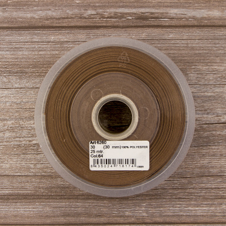Косая бейка атласная 30 мм, 25 м, цвет 64, молочный шоколад. Арт 6260-30мм-64            