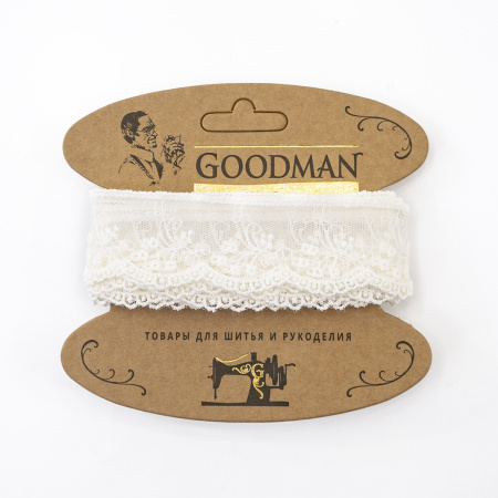 Кружево-вышивка на тюле, 32 мм, цвет молочный, 100% полиэстер, 3,5 м. Арт T-30115.112