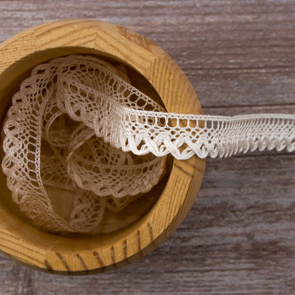 Мерсеризованное хлопковое кружево, 16 мм, шампань. Арт 2110/72