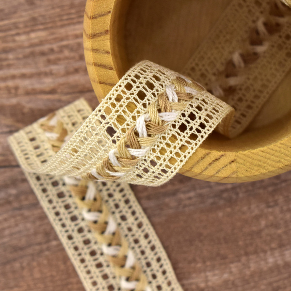 Мерсеризованное хлопковое кружево, 28 мм, цвет кремовый. Арт 2197/02