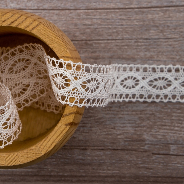 Мерсеризованное хлопковое кружево, 20 мм, цвет белый. Арт 1524/01                 