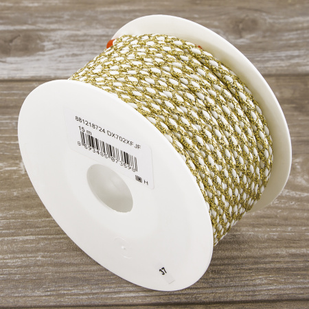 Шнур плетеный PEGA с люрексом, золото с белым, 7 мм, 15 м. Арт 881218724DX702